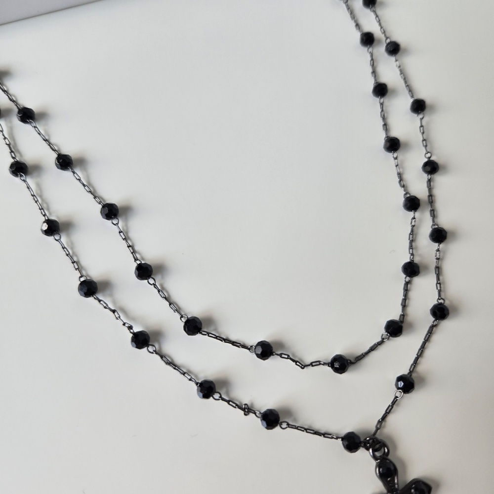 Forever 21 Black Beaded Cross Necklace - Picture 4 of 7